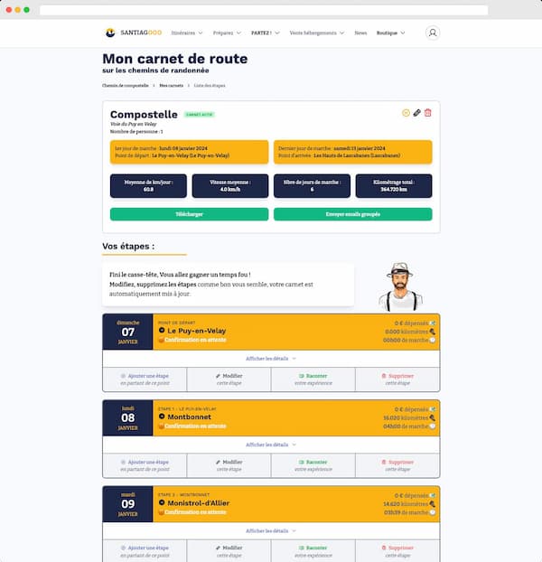 Créez votre carnet de rando en quelques clics Création d'un roadbook étape par étape : choix du point de départ, définition de la distance, sélection de l'hébergement