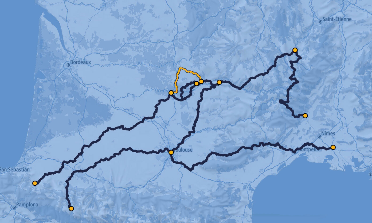 Tracé du parcours : Voie de Rocamadour / Cahors Carte Voie de Rocamadour / Cahors / GR36® GR46®